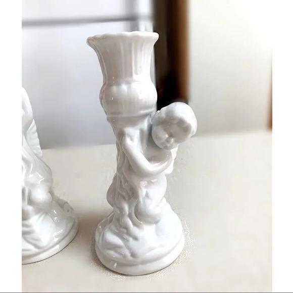 Vintage White Ceramic Angel/Cherub Candlestick Holders - Pair - Picture 2 of 4